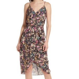 Chelsea28 - Sleeveless Faux Wrap Dress - Large - Black Multi Meadow Flowers